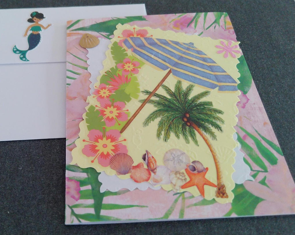 Unique one of a kind handmade Tropical Collage Card.