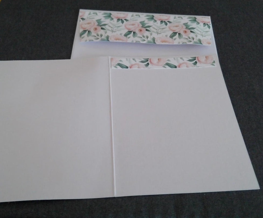 Handmade Rose Floral Hello Card: Blank Inside, Teal Accent