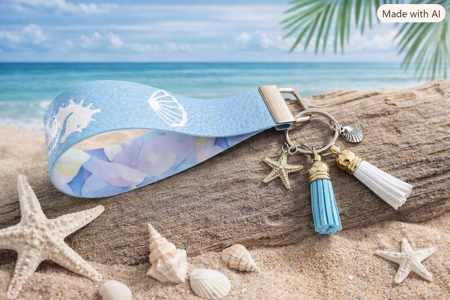 Beach Vibe Faux Leather Key Ring